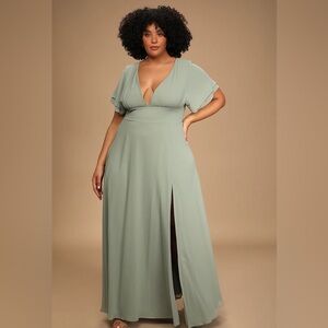 Lulus Promise Of Love Sage Brush Flutter Sleeve Maxi Dress
